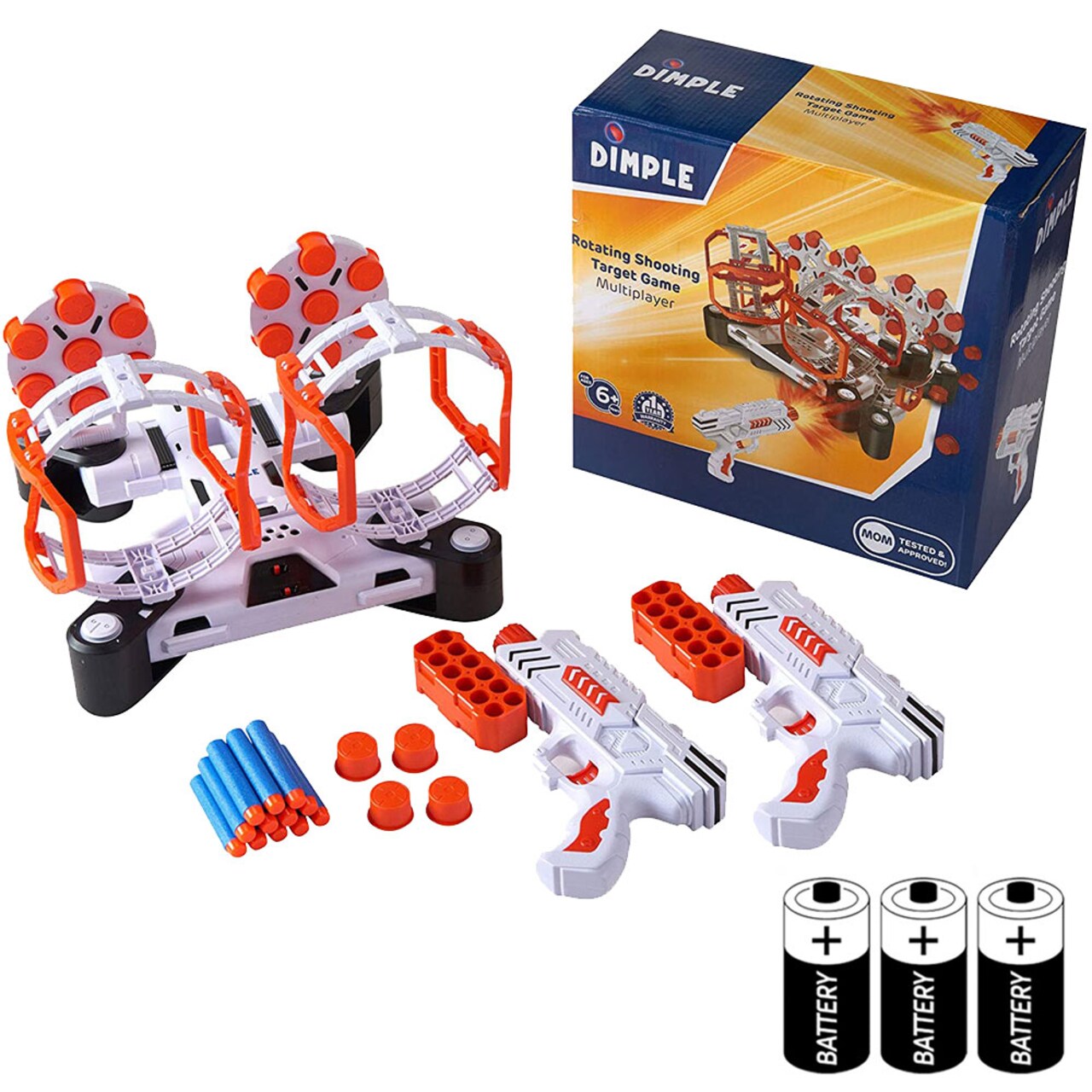 Dimple Shooting Target Game For Kids - Gun Targets For Shooting Practice - 2 Blaster Guns 24 Bullets 2 Dart Holders -